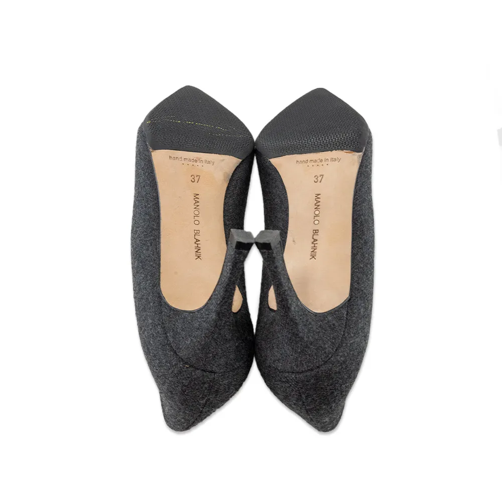 Manolo Blahnik Gray Kitten Heels with a Purple Snakeskin Toe Accent