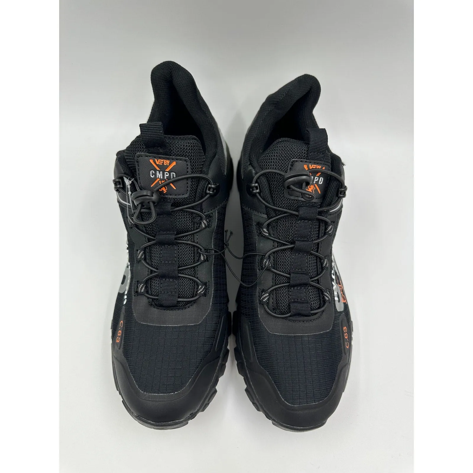 Men's Size 10.5, Black Low Top Sneakers w/ Orange Accents & Cinch Elastic Laces