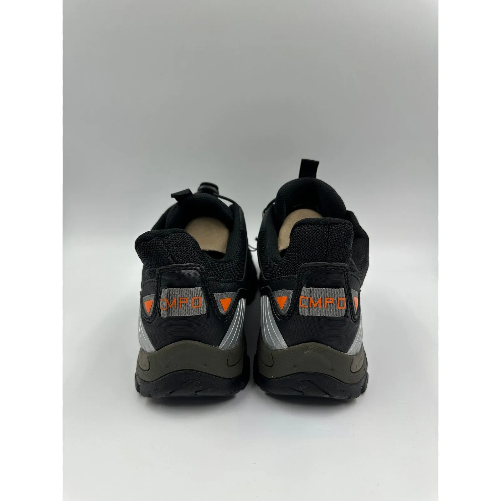 Men's Size 10.5, Black Low Top Sneakers w/ Orange Accents & Cinch Elastic Laces