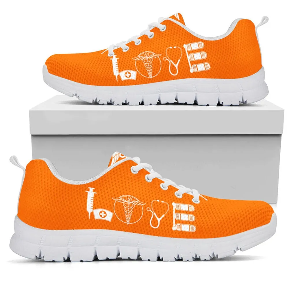 Nurse Sneaker, Nurse Love Green Orange Sneakers Shoes, Best Shoes For Nurses