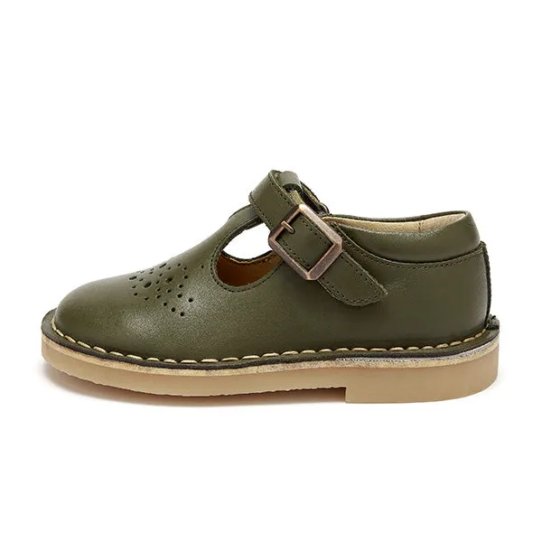 Penny T-Bar Kids Shoe Olive Leather