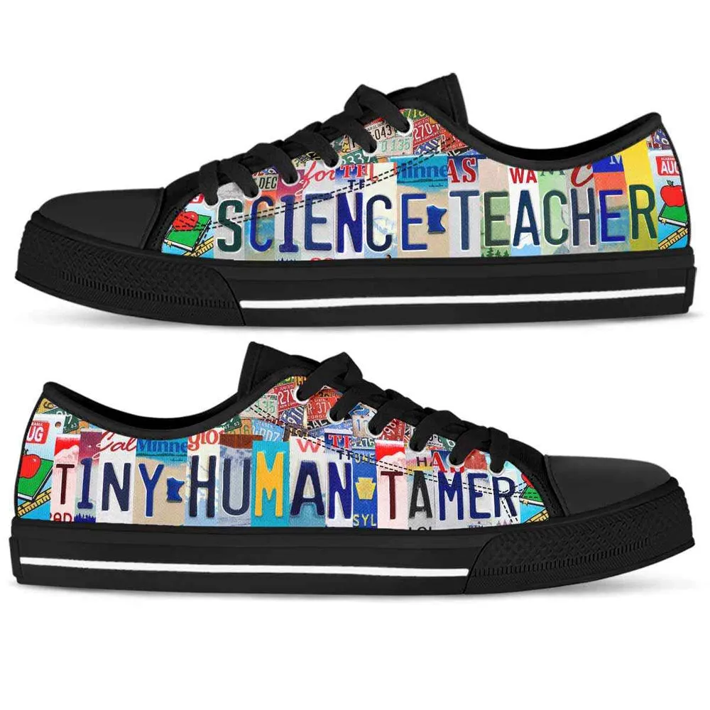 Science Teacher License Plate Tiny Human Tamer Low Top Shoes, Teacher Shoes, Low Top Sneakers