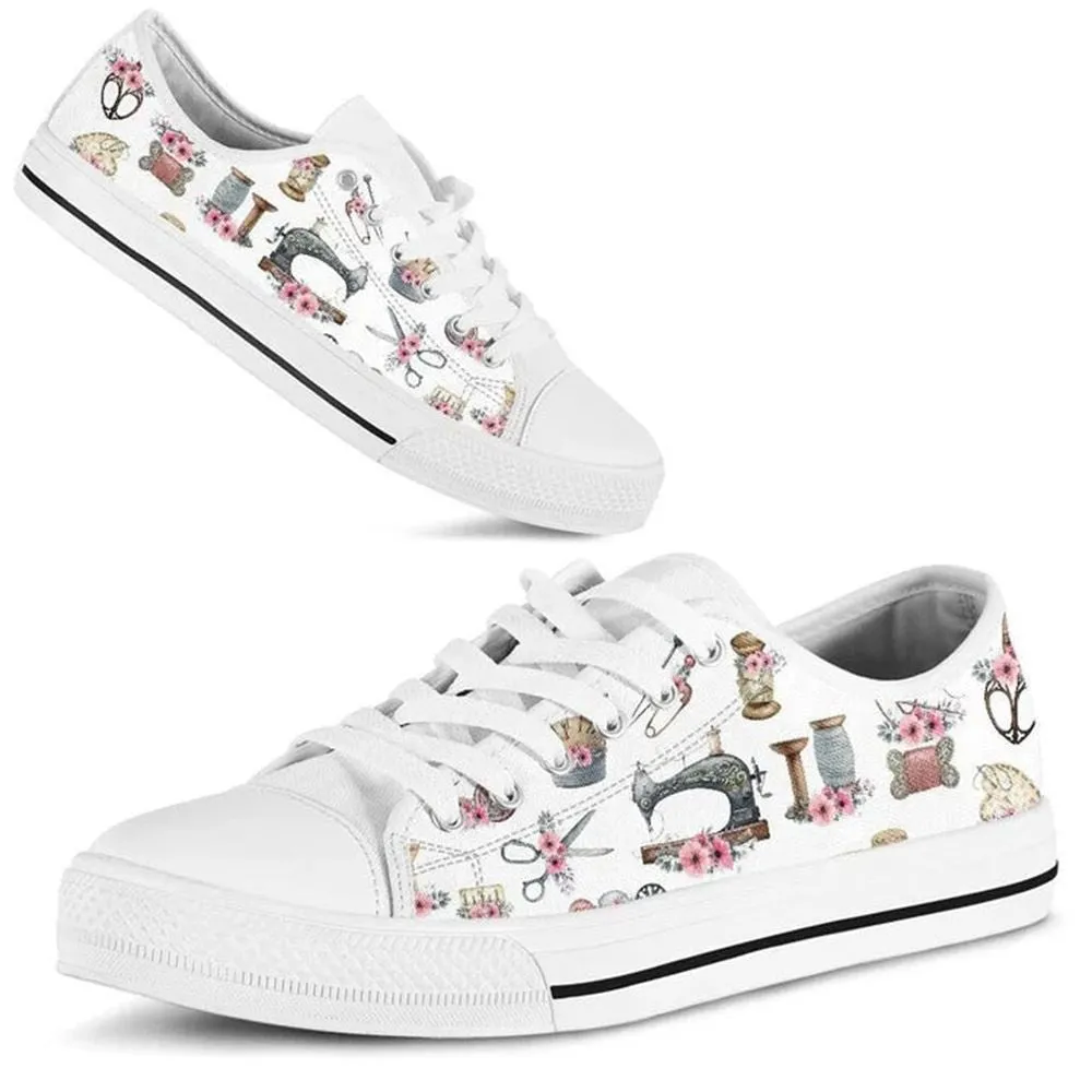 Sewing Flower Watercolor Low Top Shoes, Low Top Sneaker, Low Top Canvas Shoes