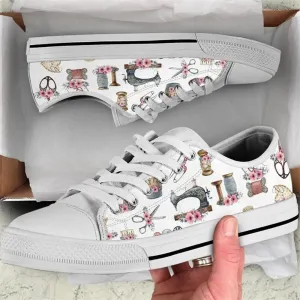 Sewing Flower Watercolor Low Top Shoes, Low Top Sneaker, Low Top Canvas Shoes