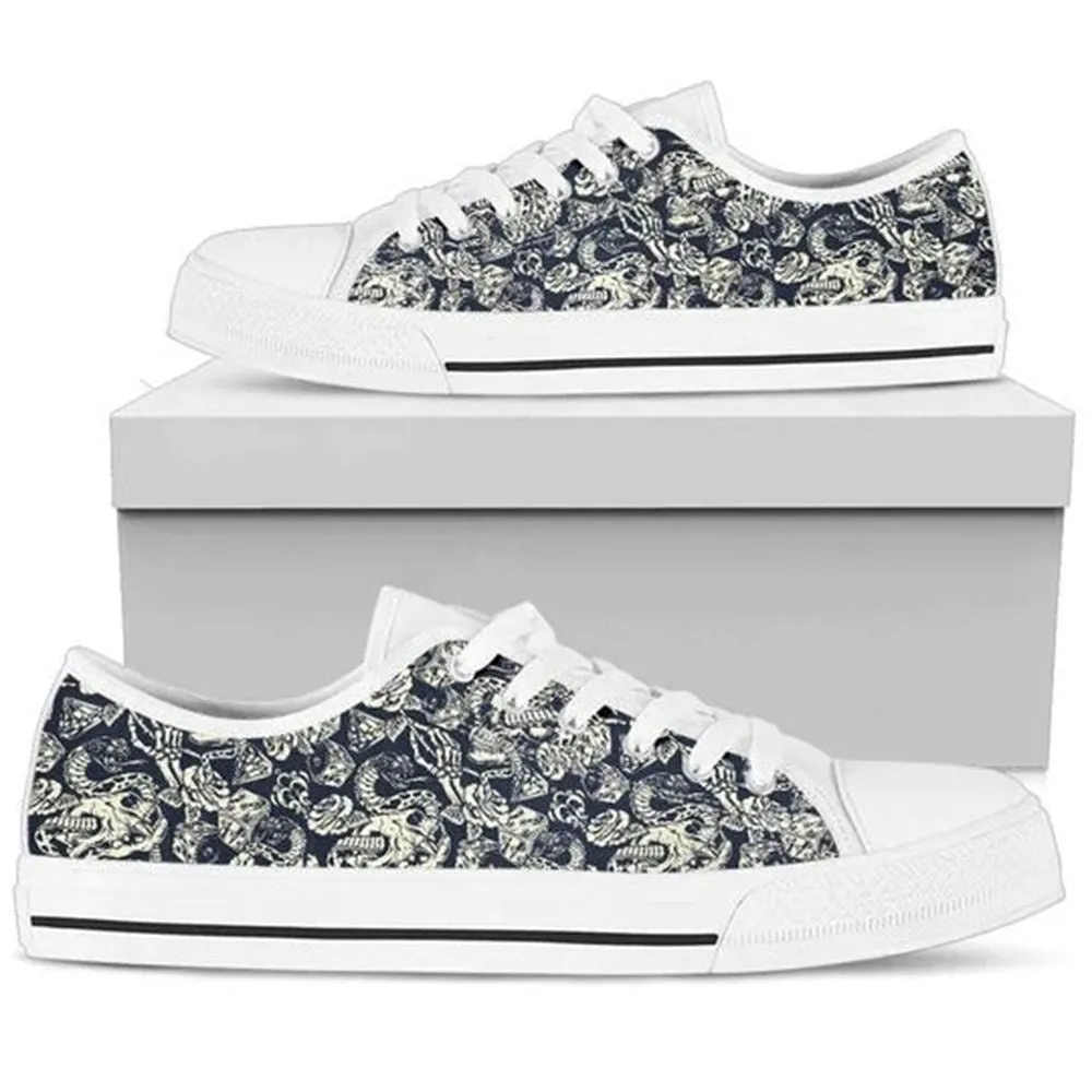 Skull Rose Snake Canvas Low Top Shoes, Low Top Sneaker, Low Top Canvas Shoes