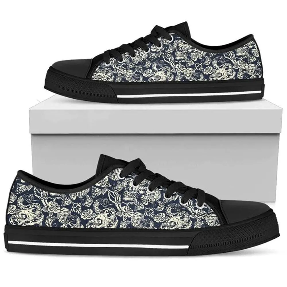 Skull Rose Snake Canvas Low Top Shoes, Low Top Sneaker, Low Top Canvas Shoes