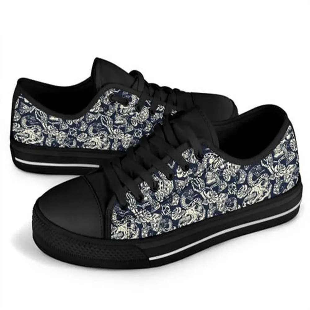 Skull Rose Snake Canvas Low Top Shoes, Low Top Sneaker, Low Top Canvas Shoes