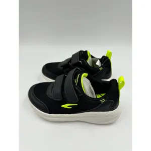 Small Kid Size 2 Black Sneakers, with Yellow Accents with White Sole and Straps