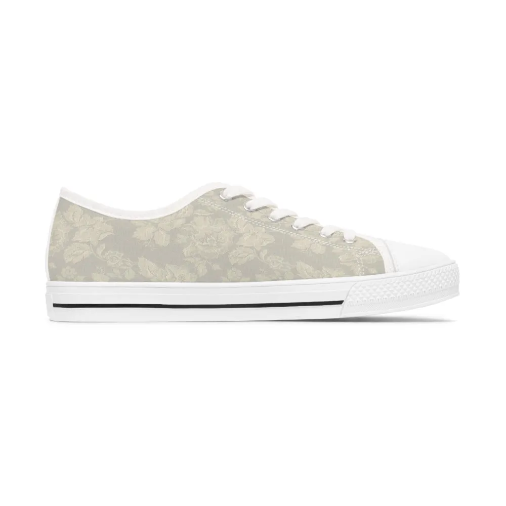 Sneakers White Flower Pattern, Flower Sneaker For Men And Women, Low Top Sneaker, Low Top Canvas Shoes