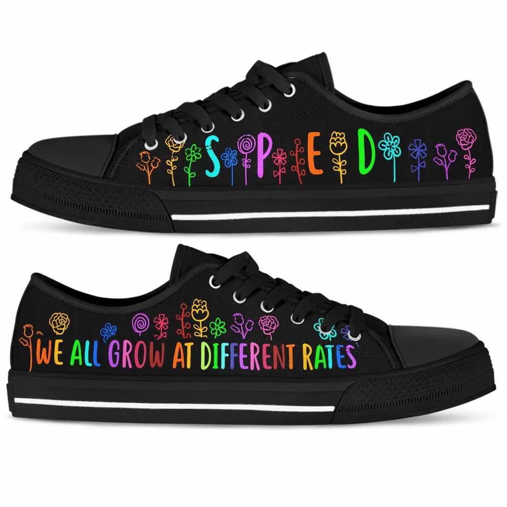 Sped Teacher Colorful Flowers We All Grow Low Top Shoes, Teacher Shoes, Low Top Sneakers