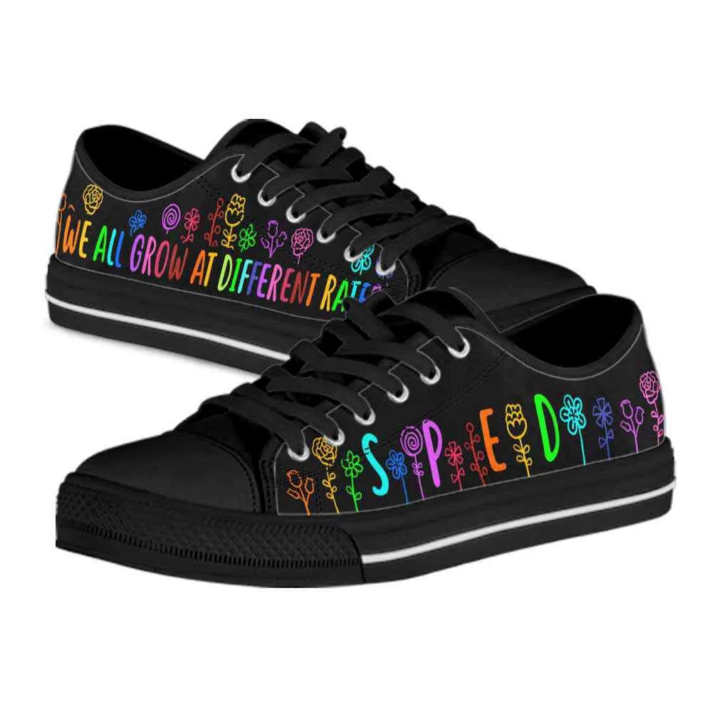 Sped Teacher Colorful Flowers We All Grow Low Top Shoes, Teacher Shoes, Low Top Sneakers