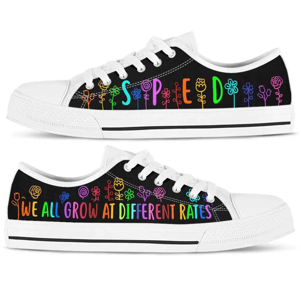 Sped Teacher Colorful Flowers We All Grow Low Top Shoes, Teacher Shoes, Low Top Sneakers