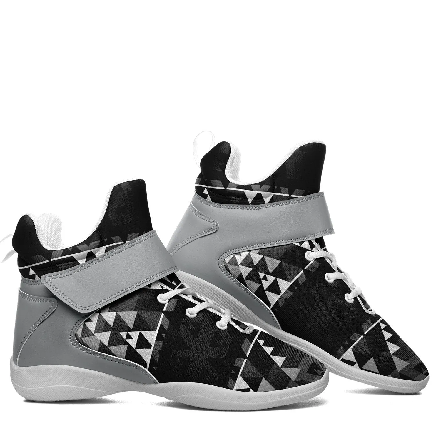 Writing on Stone Black and White Ipottaa Basketball / Sport High Top Shoes - White Sole