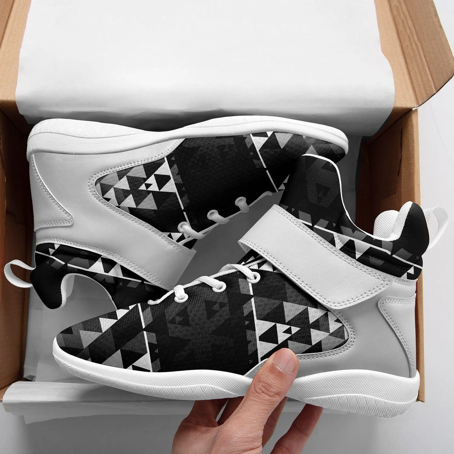 Writing on Stone Black and White Ipottaa Basketball / Sport High Top Shoes - White Sole