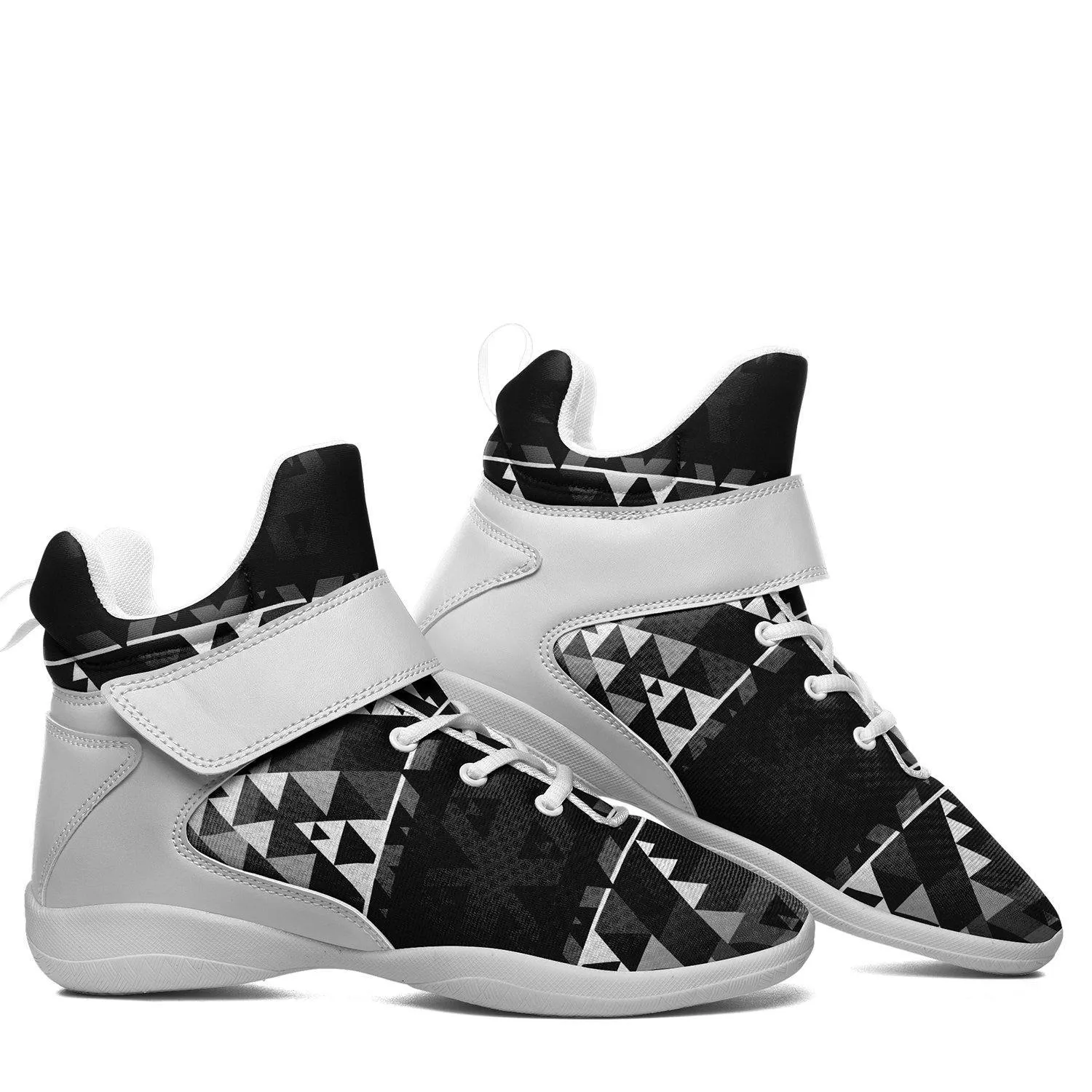 Writing on Stone Black and White Ipottaa Basketball / Sport High Top Shoes - White Sole